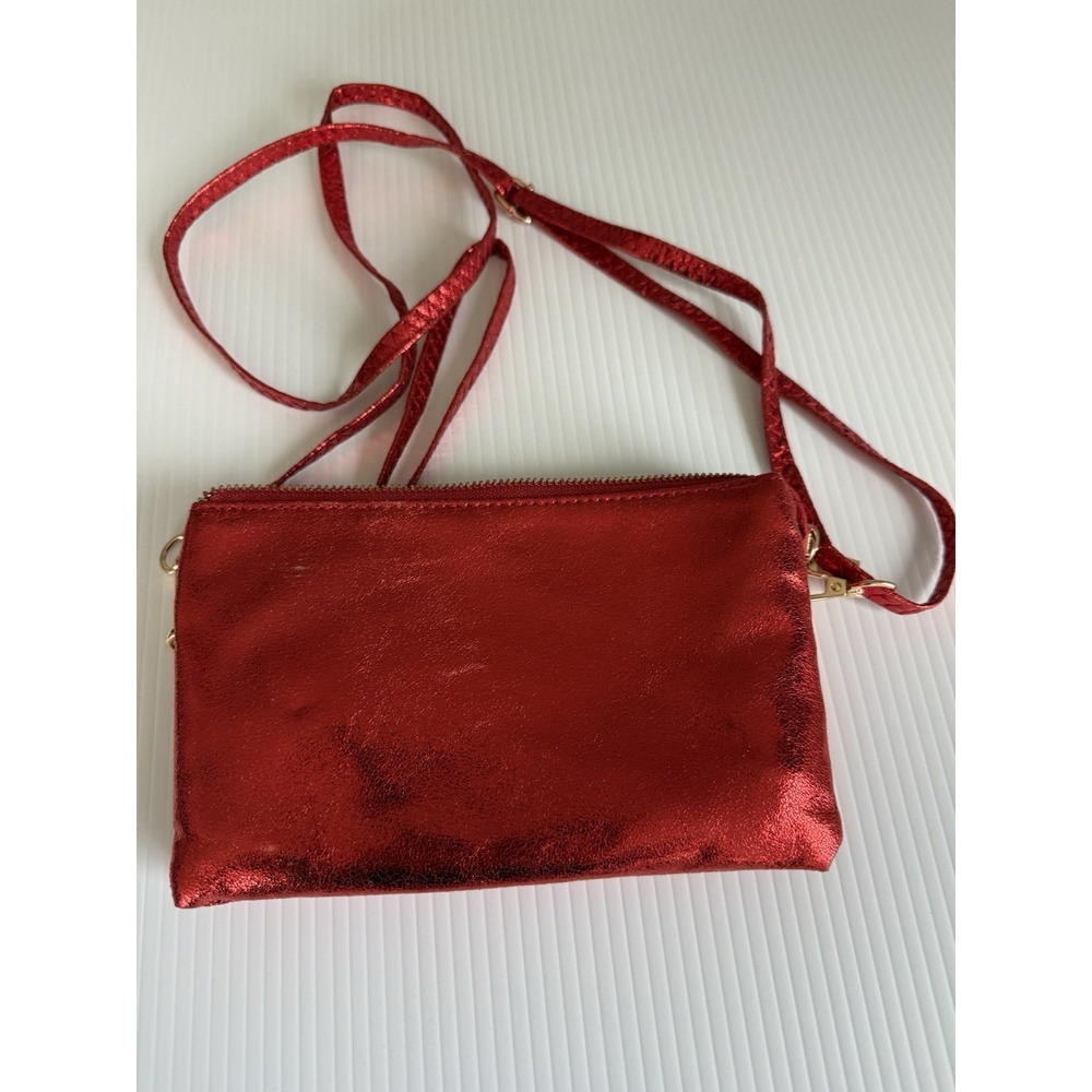 Jen & Co. Riley Vegan Sparky Red Crossbody Bag Purse Shoulder Strap & Wristlet